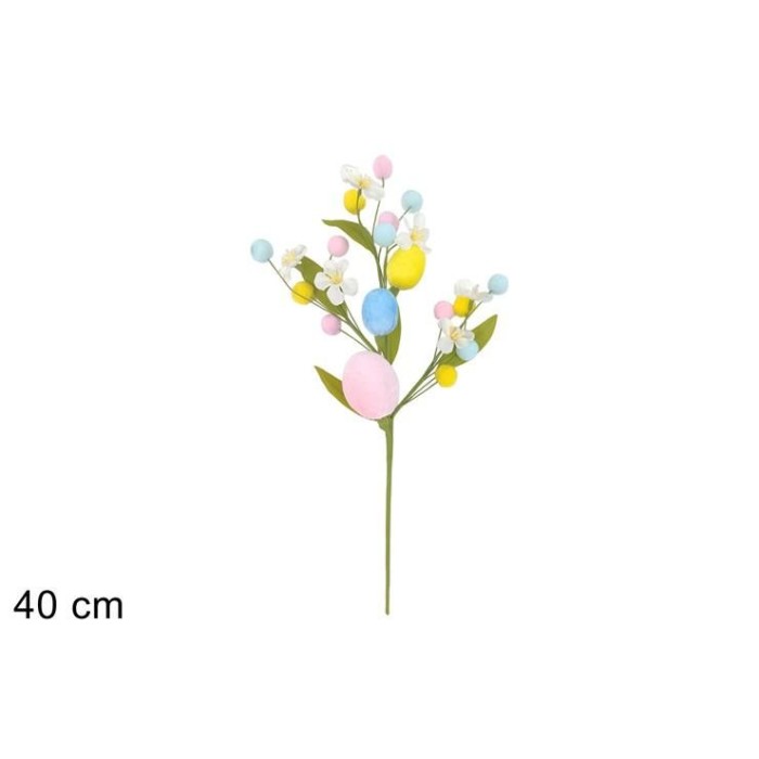 SPILLONE 40CM CON UOVA FIOCCATE E BACCHE COLORATE